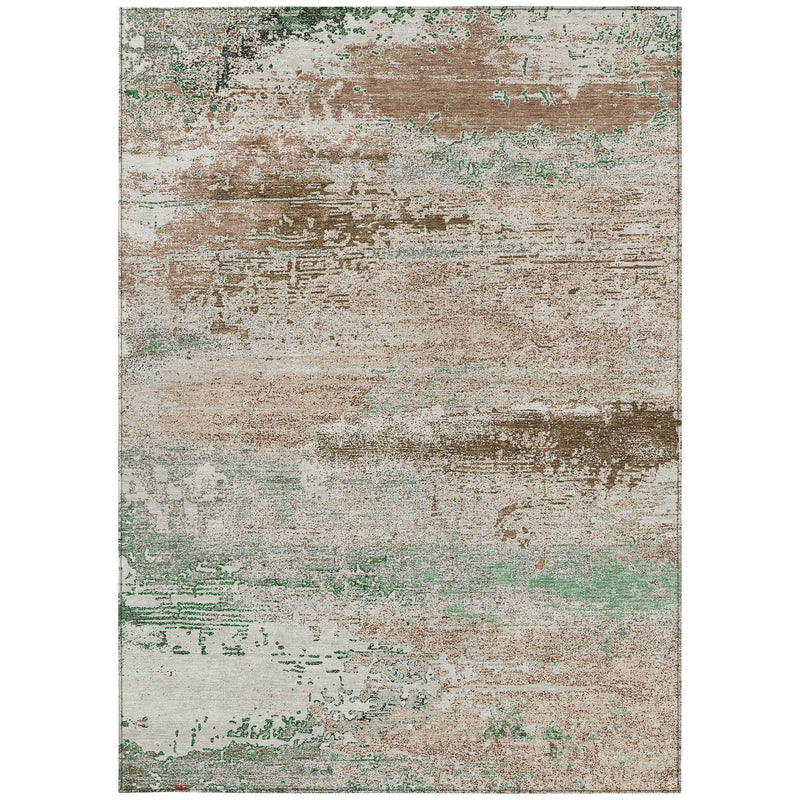 9' X 12' Khaki Beige And Ivory Abstract Washable Indoor Outdoor Area Rug