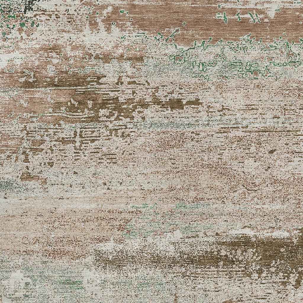 9' X 12' Khaki Beige And Ivory Abstract Washable Indoor Outdoor Area Rug