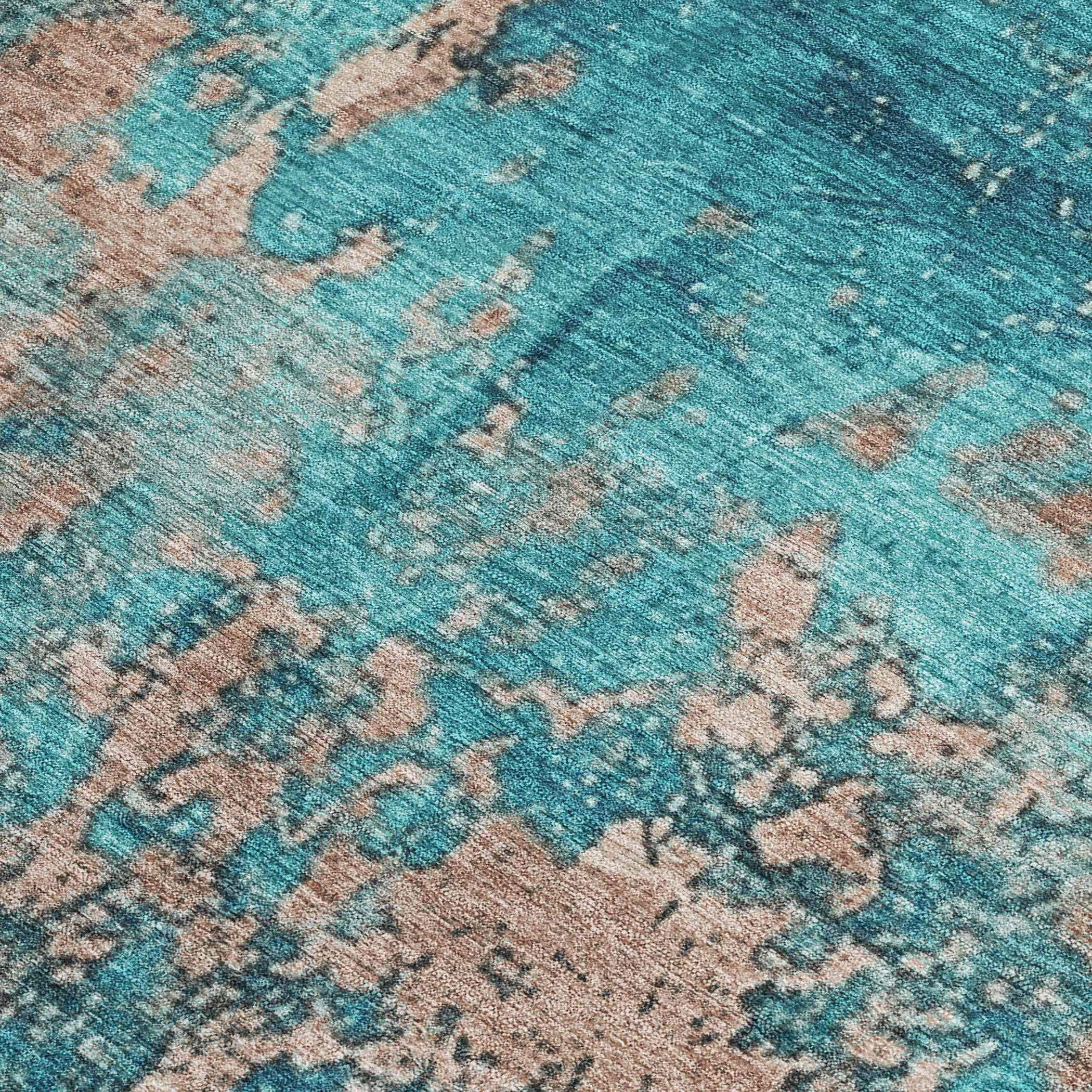 8' X 10' Teal Blue And Beige Abstract Washable Indoor Outdoor Area Rug