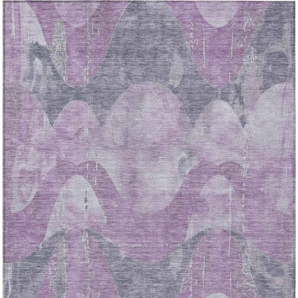 9' X 12' Lavender And Gray Abstract Washable Indoor Outdoor Area Rug