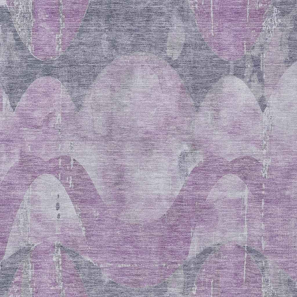 9' X 12' Lavender And Gray Abstract Washable Indoor Outdoor Area Rug