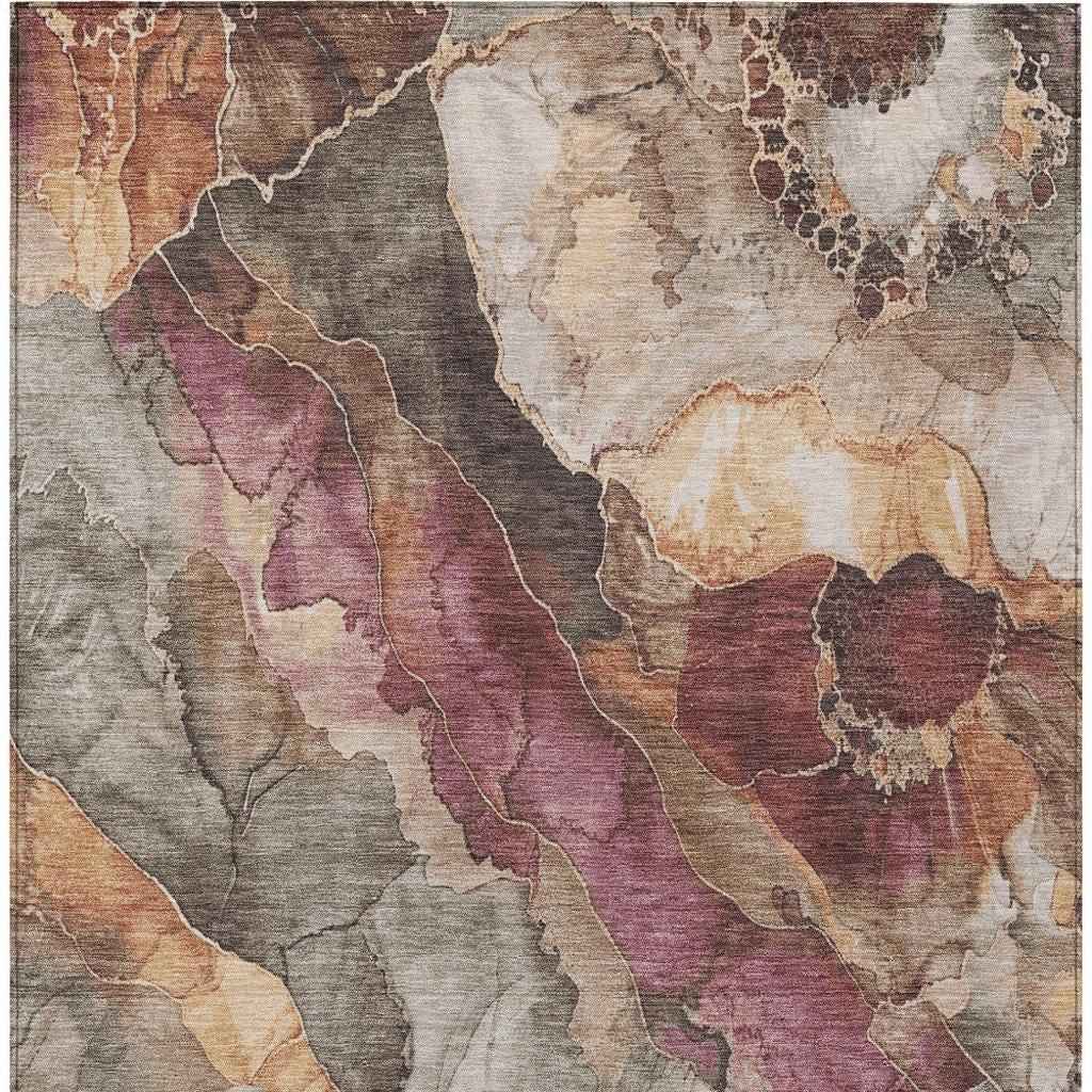 8' X 10' Khaki And Blush Floral Washable Indoor Outdoor Area Rug