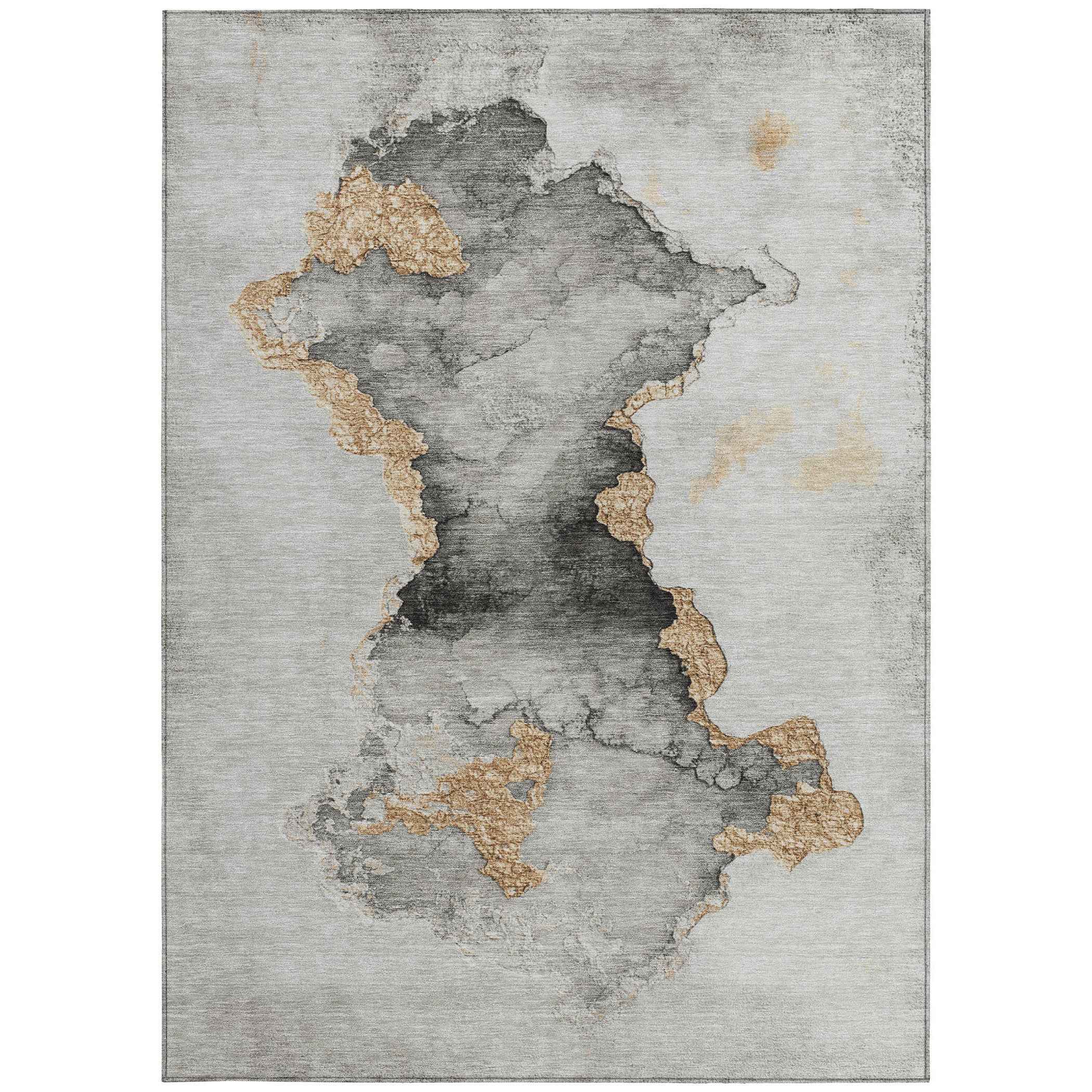 10' X 14' Gray And Gold Abstract Washable Indoor Outdoor Area Rug