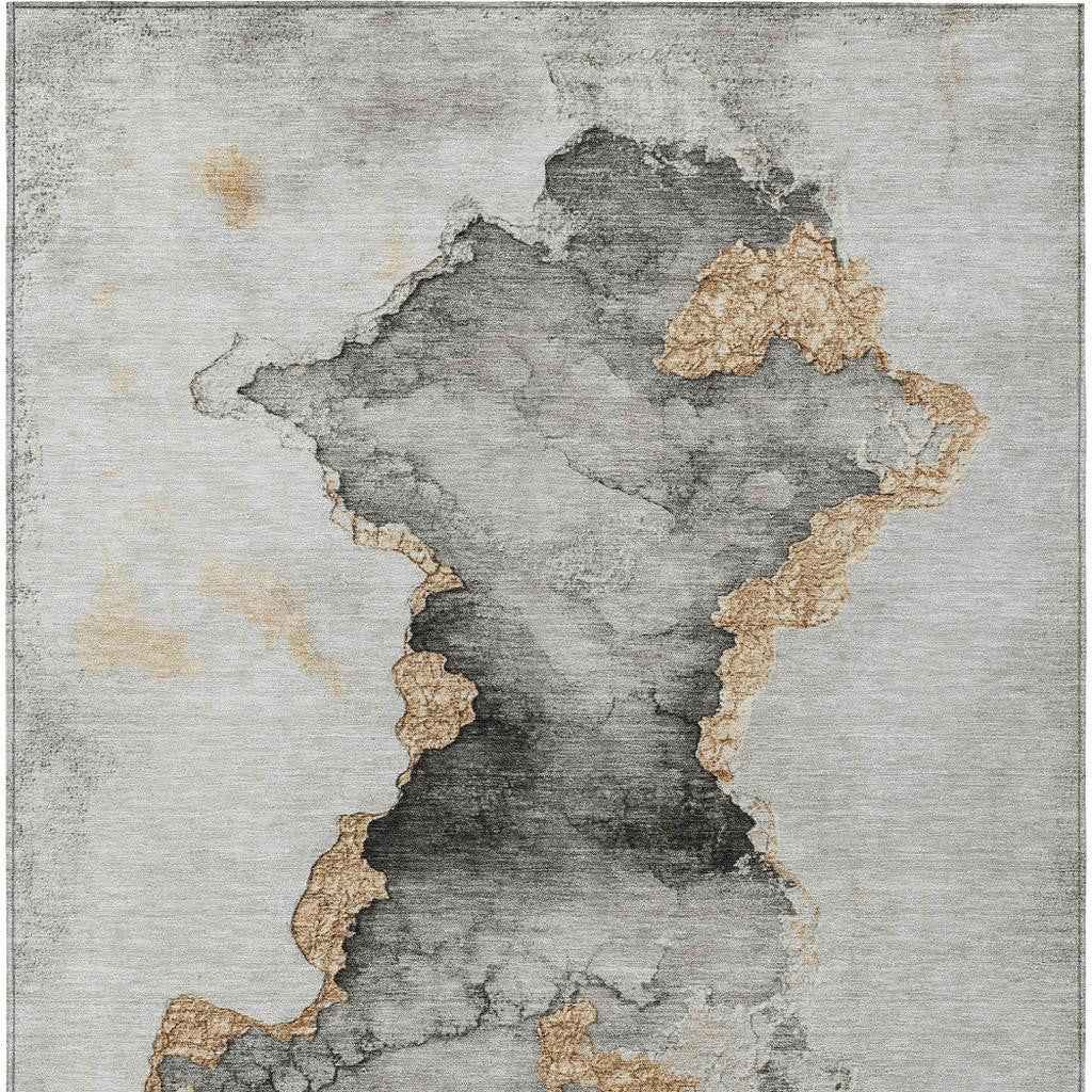 10' X 14' Gray And Gold Abstract Washable Indoor Outdoor Area Rug