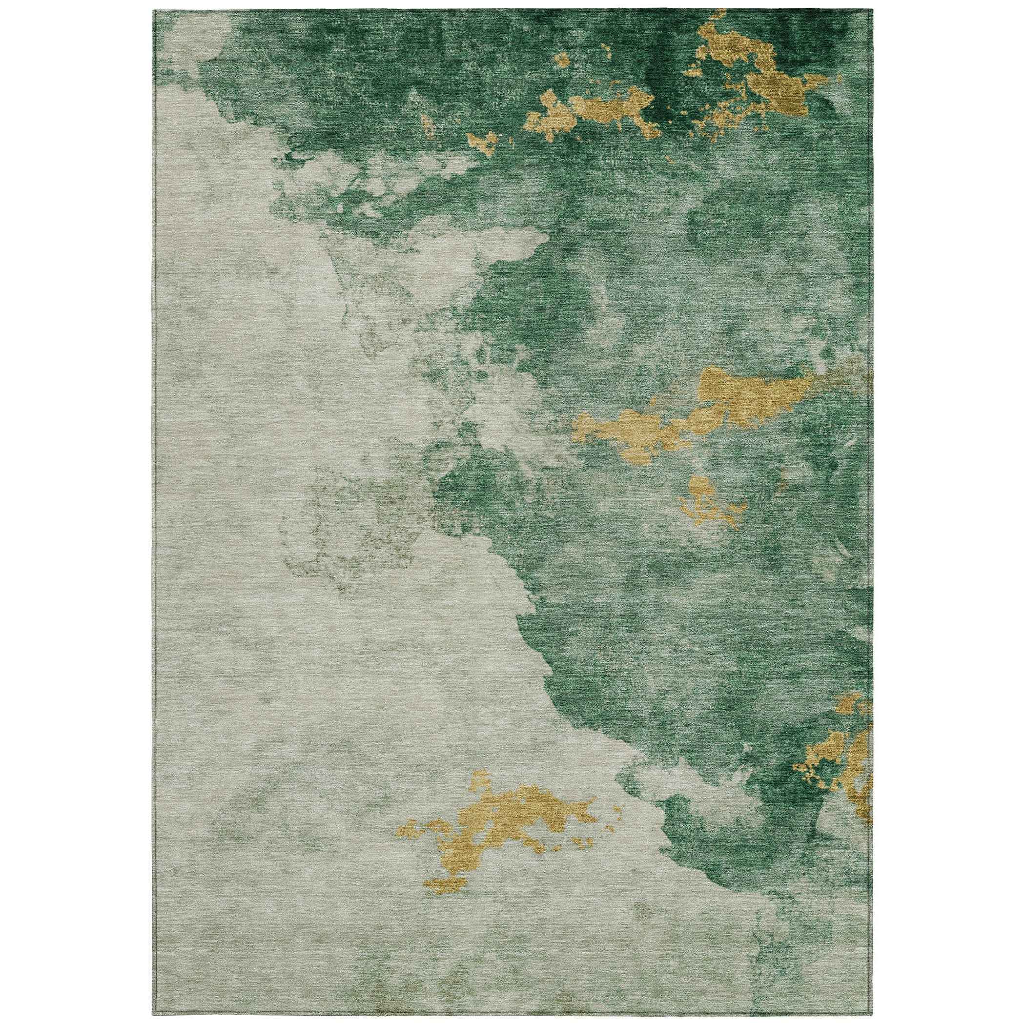 10' X 14' Emerald Sage And Ivory Abstract Washable Indoor Outdoor Area Rug