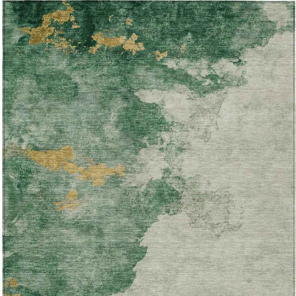 10' X 14' Emerald Sage And Ivory Abstract Washable Indoor Outdoor Area Rug