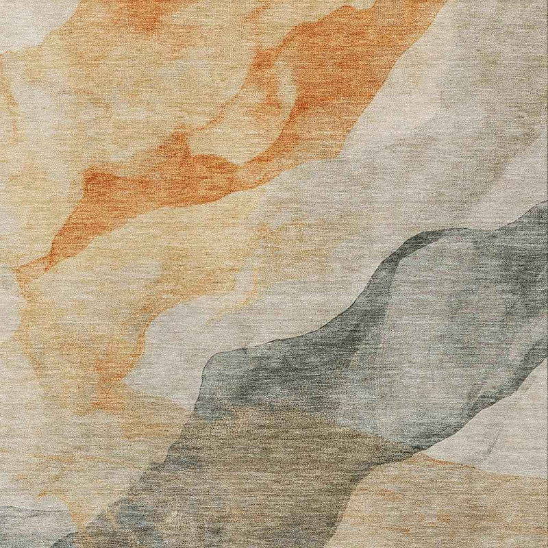 5' X 8' Orange And Gray Abstract Washable Indoor Outdoor Area Rug