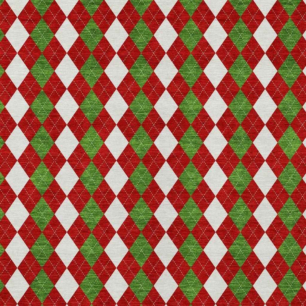 10' X 14' Red White And Green Argyle Washable Indoor Outdoor Area Rug