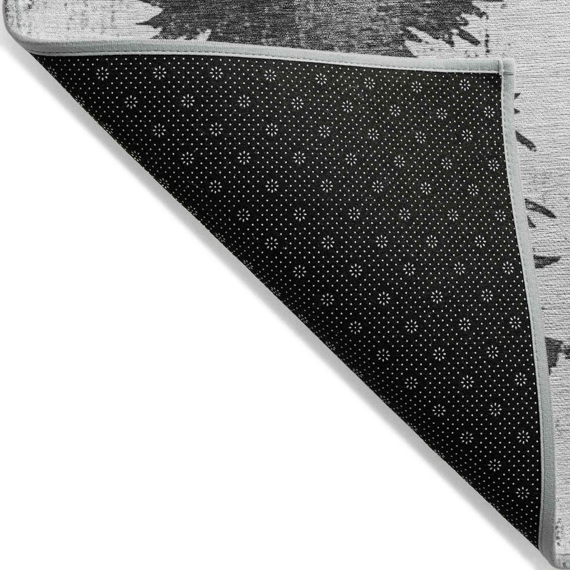 8' Gray And Silver Round Botanical Leaves Washable Indoor Outdoor Area Rug