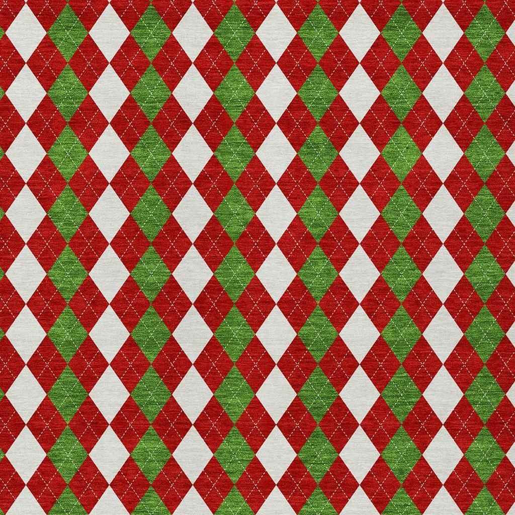 5' X 8' Red White And Green Argyle Washable Indoor Outdoor Area Rug