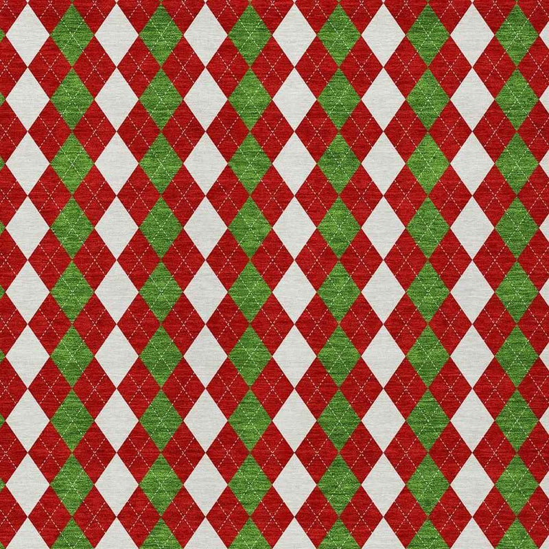 5' X 8' Red White And Green Argyle Washable Indoor Outdoor Area Rug