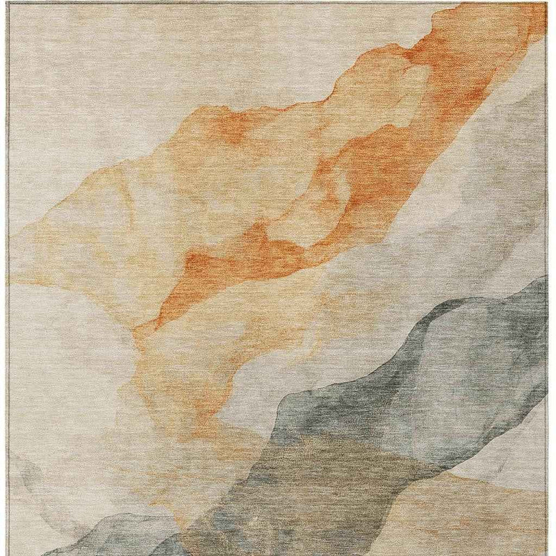10' X 14' Orange And Gray Abstract Washable Indoor Outdoor Area Rug