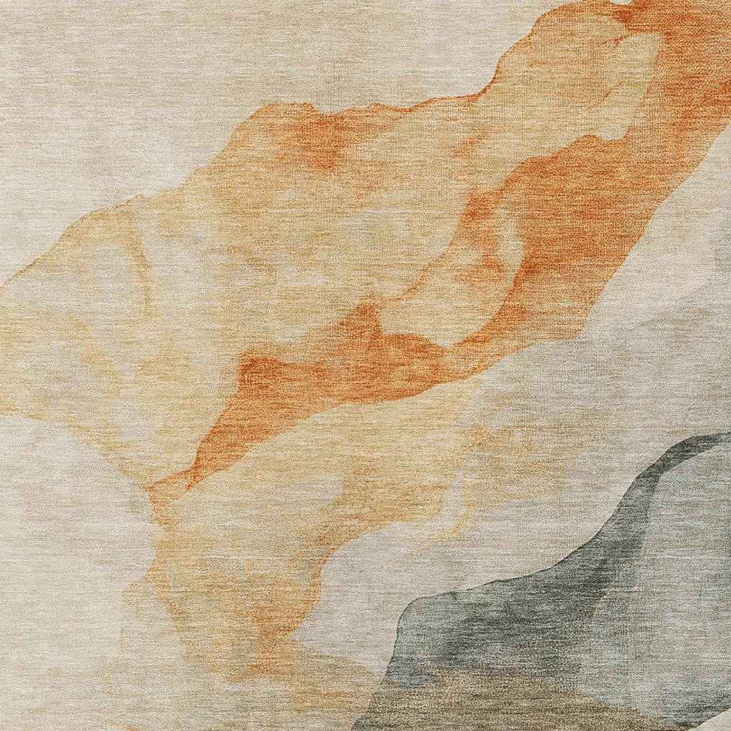 10' X 14' Orange And Gray Abstract Washable Indoor Outdoor Area Rug