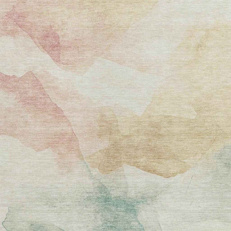 8' X 10' Pearl Ivory Beige And Teal Blue Abstract Washable Indoor Outdoor Area Rug