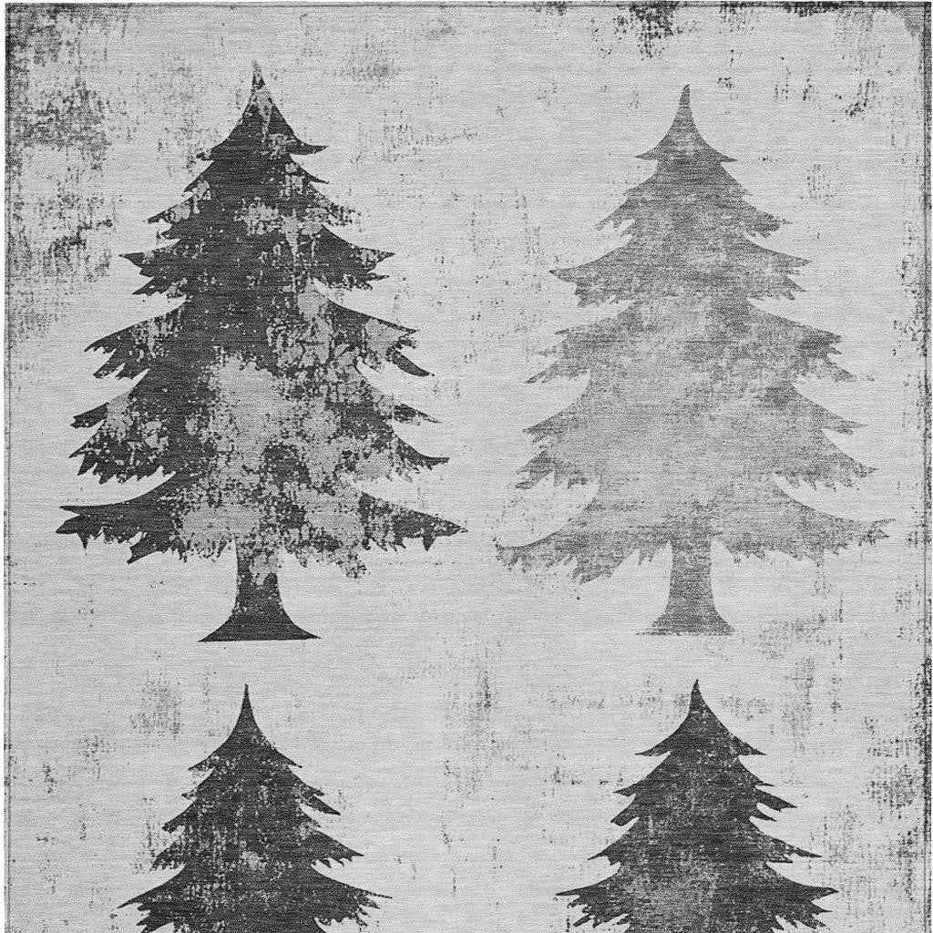 10' X 14' Gray And Silver Botanical Leaves Washable Indoor Outdoor Area Rug