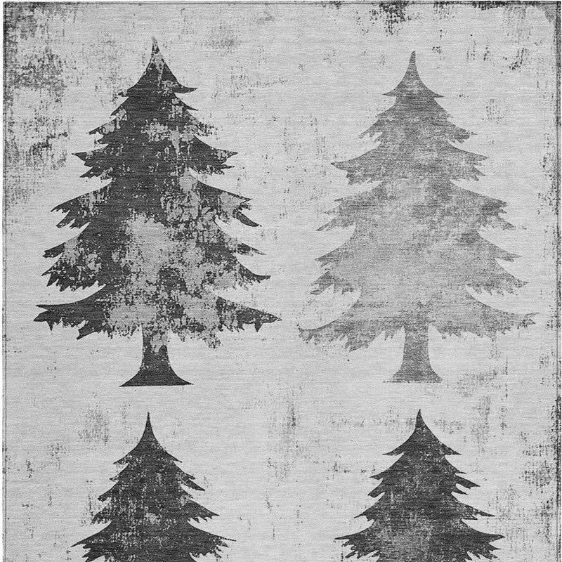 10' X 14' Gray And Silver Botanical Leaves Washable Indoor Outdoor Area Rug