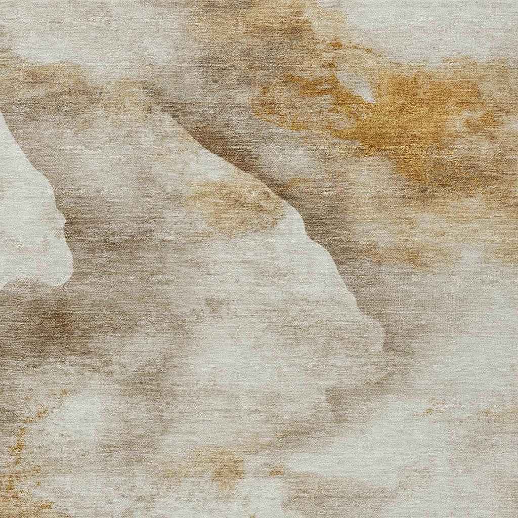 5' X 8' Beige And Gold Abstract Washable Indoor Outdoor Area Rug