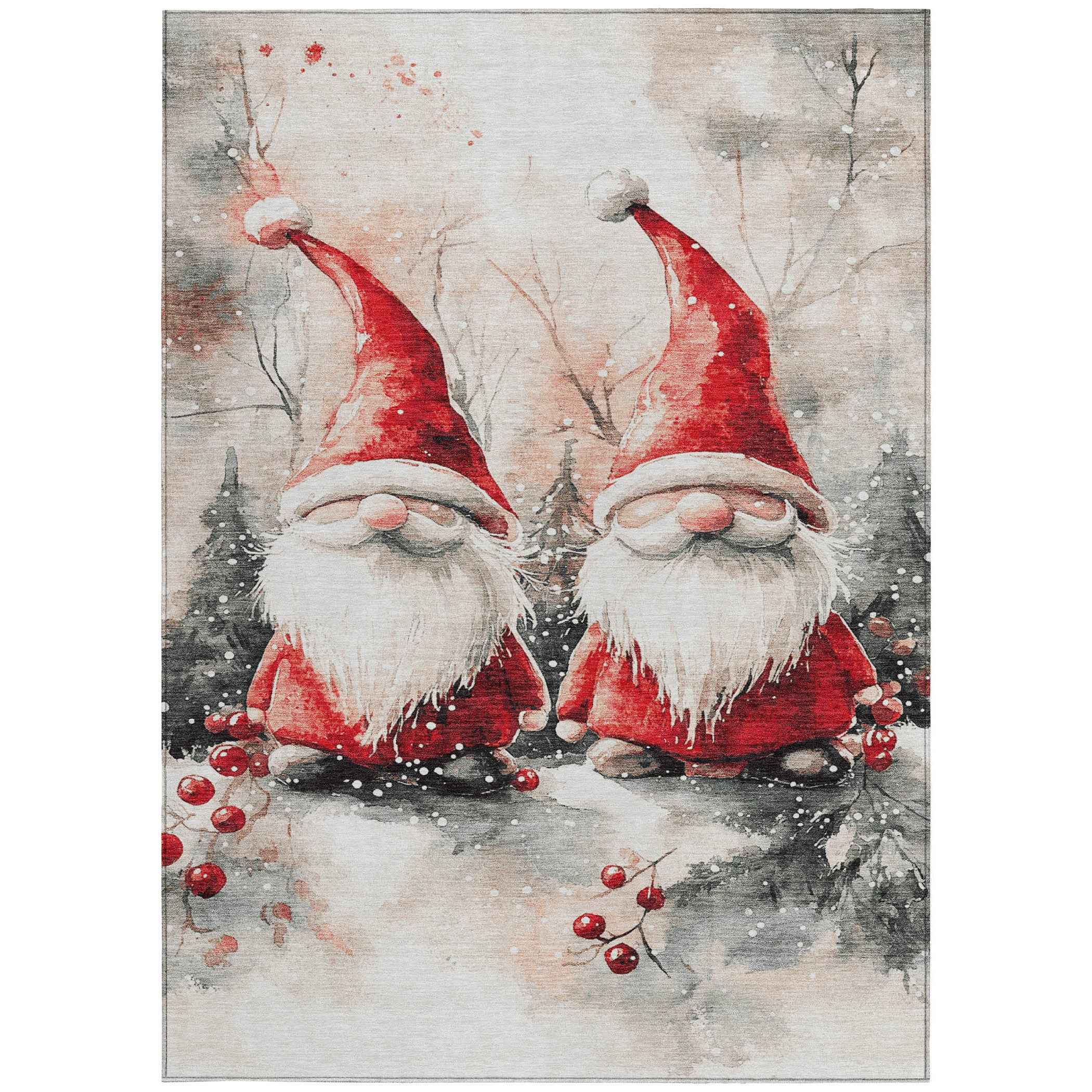 5' X 8' Ivory Red And Gray Botanical Leaves Washable Indoor Outdoor Area Rug