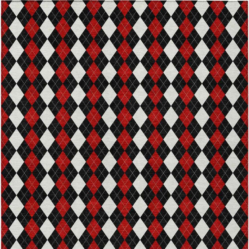 3' X 5' Black Red And White Argyle Washable Indoor Outdoor Area Rug