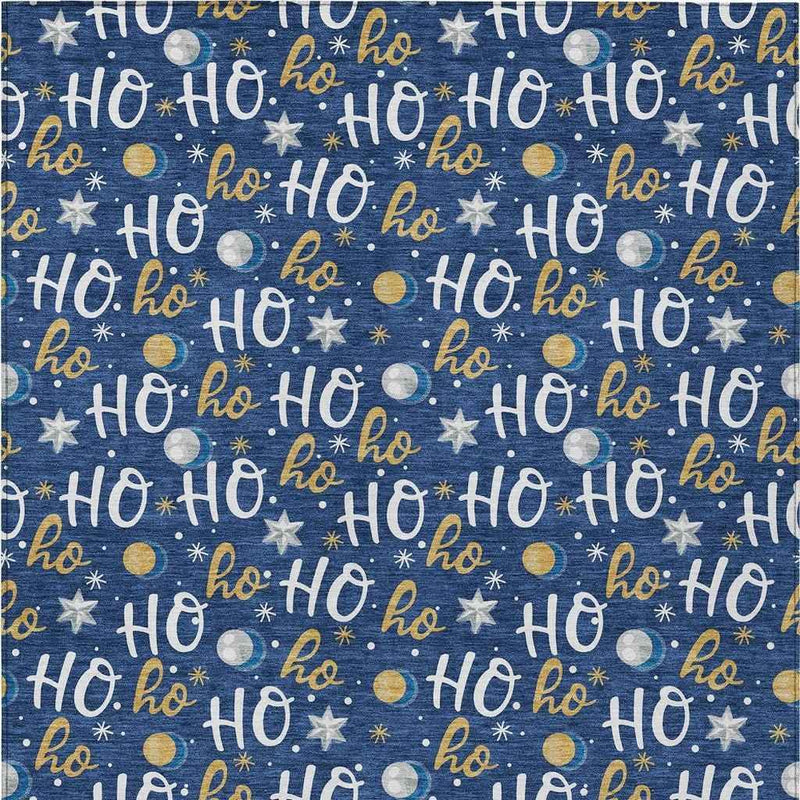 3' X 5' Navy Blue White And Gold Polka Dot Washable Indoor Outdoor Area Rug