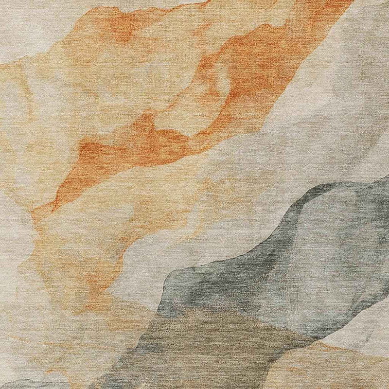 9' X 12' Orange And Gray Abstract Washable Indoor Outdoor Area Rug