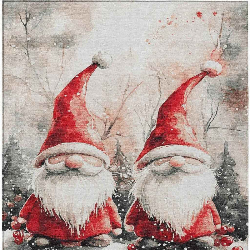 3' X 5' Ivory Red And Gray Botanical Leaves Washable Indoor Outdoor Area Rug