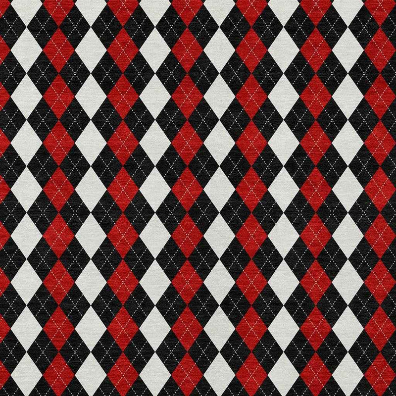 10' X 14' Black Red And White Argyle Washable Indoor Outdoor Area Rug