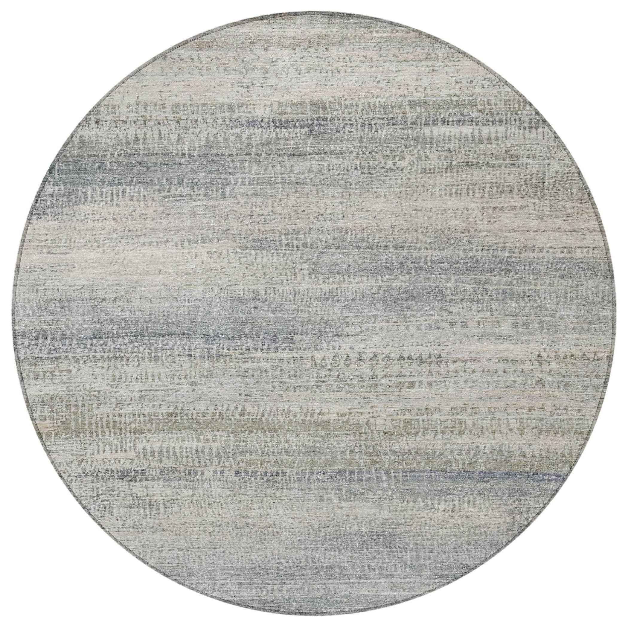 8' Linen And Beige Round Abstract Washable Indoor Outdoor Area Rug