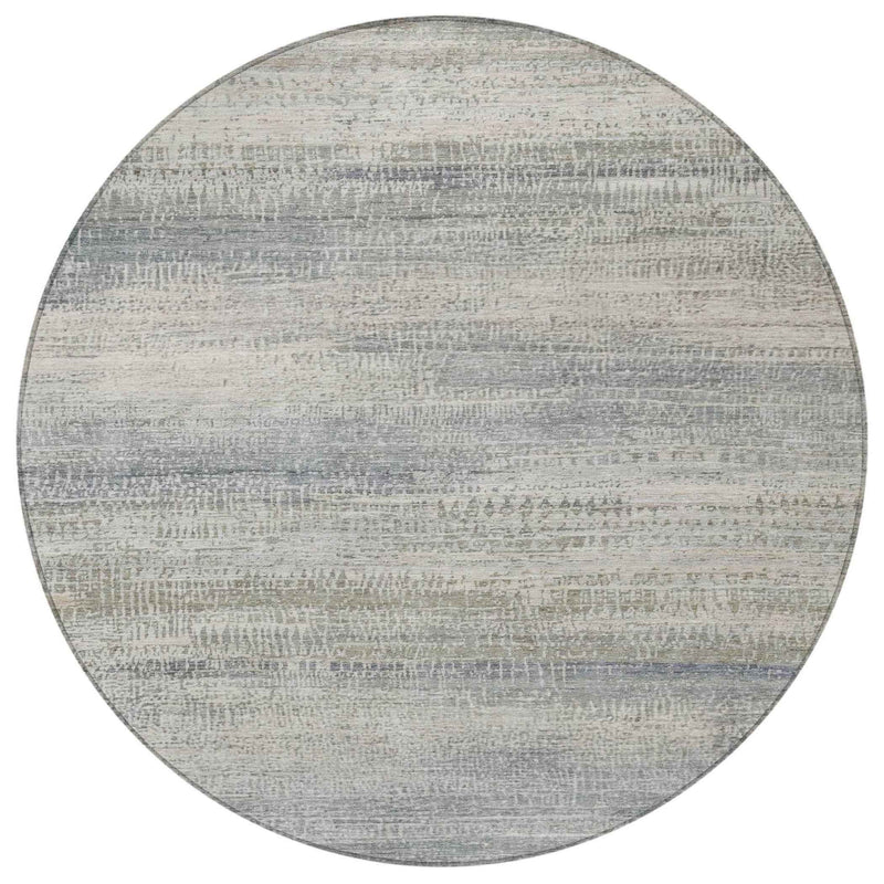 8' Linen And Beige Round Abstract Washable Indoor Outdoor Area Rug
