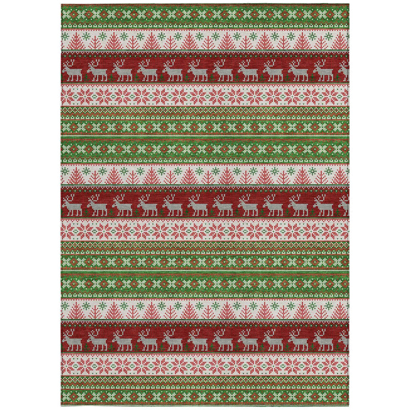 8' X 10' Green Ivory And Red Animal Print Washable Indoor Outdoor Area Rug