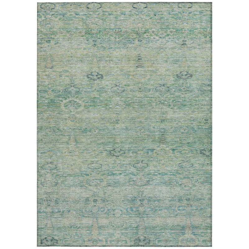 3' X 5' Teal Blue And Linen Oriental Washable Indoor Outdoor Area Rug