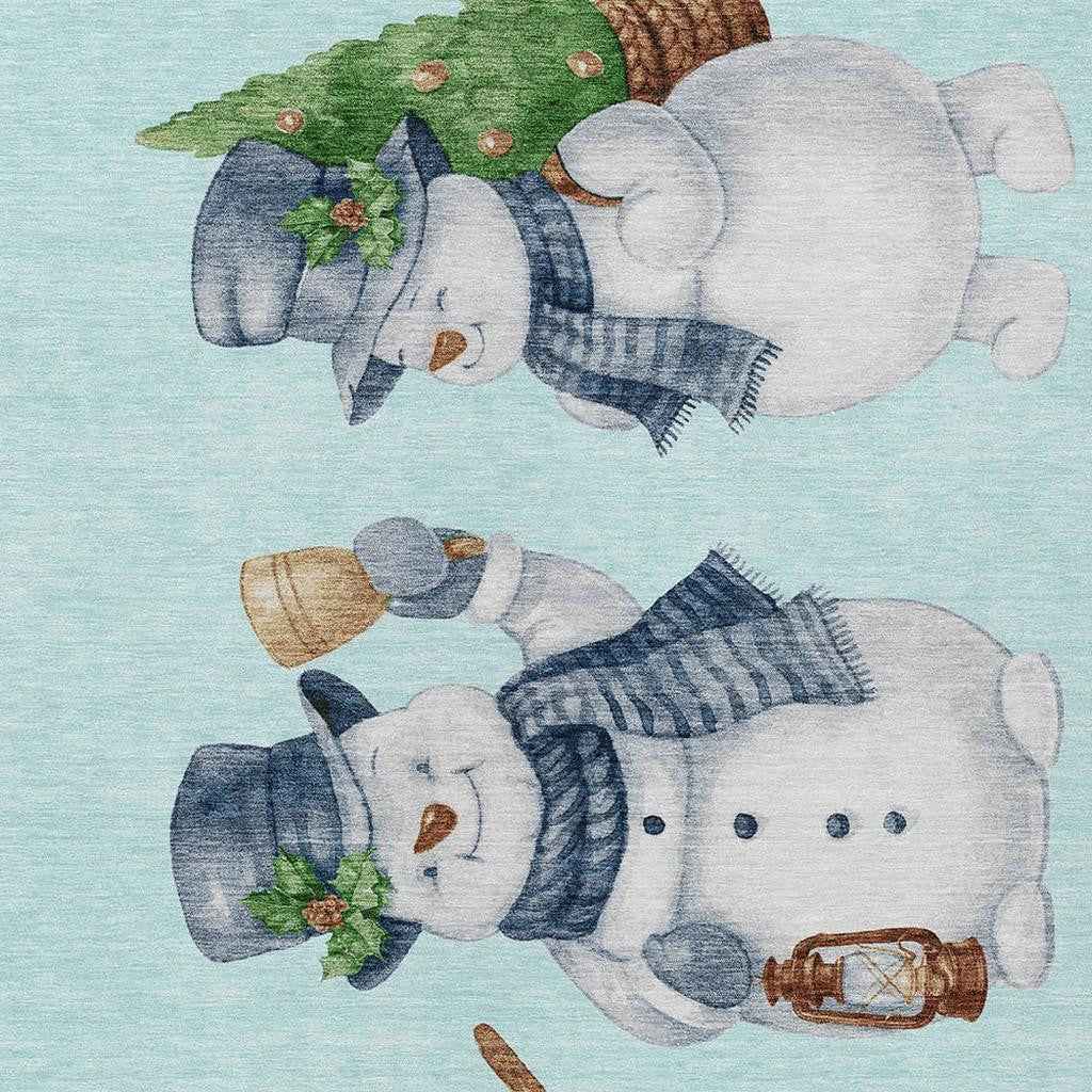 3' X 5' Sky Blue Denim Blue And Ivory Botanical Leaves Washable Indoor Outdoor Area Rug