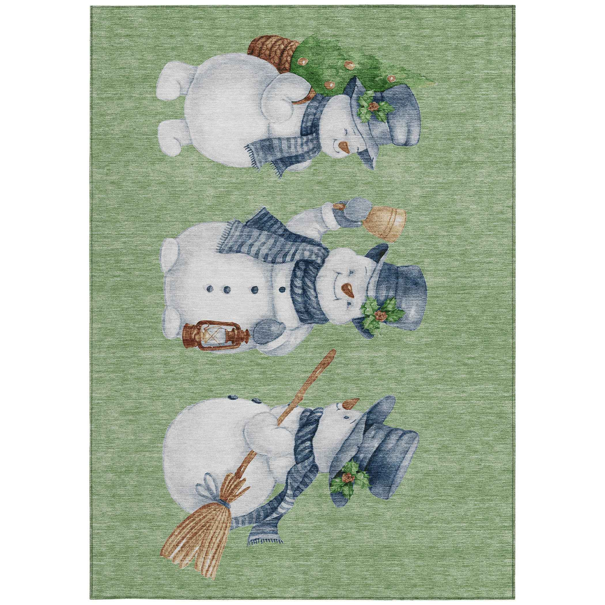 8' X 10' Artichoke Green Denim Blue And Ivory Botanical Leaves Washable Indoor Outdoor Area Rug