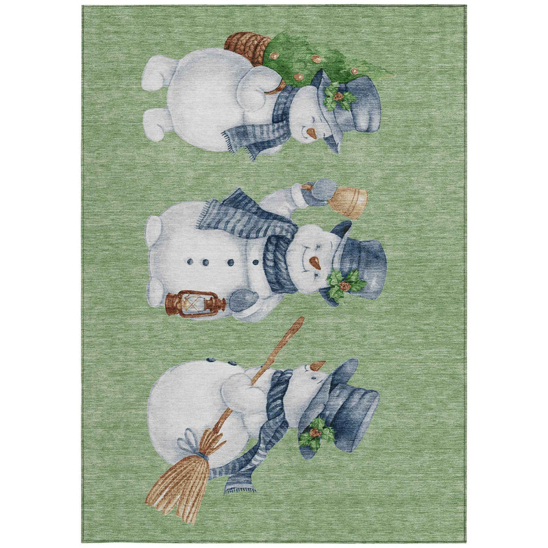 8' X 10' Artichoke Green Denim Blue And Ivory Botanical Leaves Washable Indoor Outdoor Area Rug