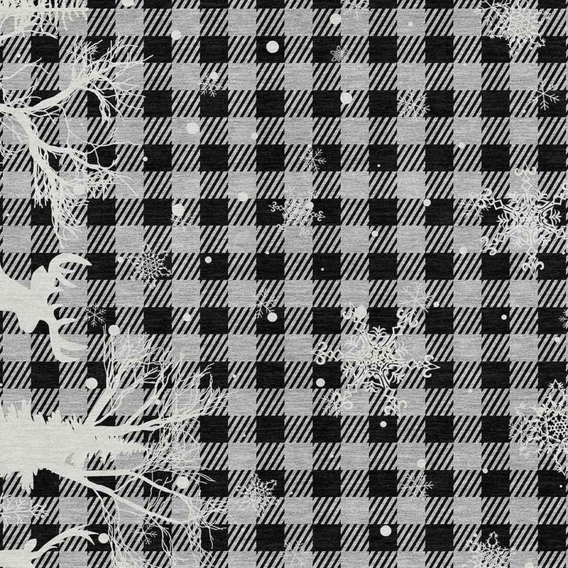 8' X 10' Gray Black And Ivory Plaid Washable Indoor Outdoor Area Rug