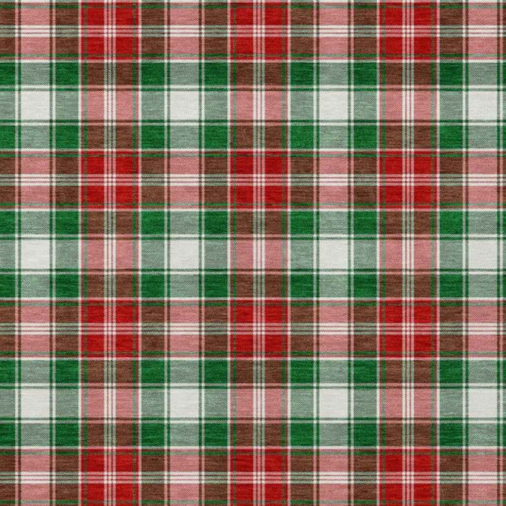10' X 14' Emerald Red And White Plaid Washable Indoor Outdoor Area Rug