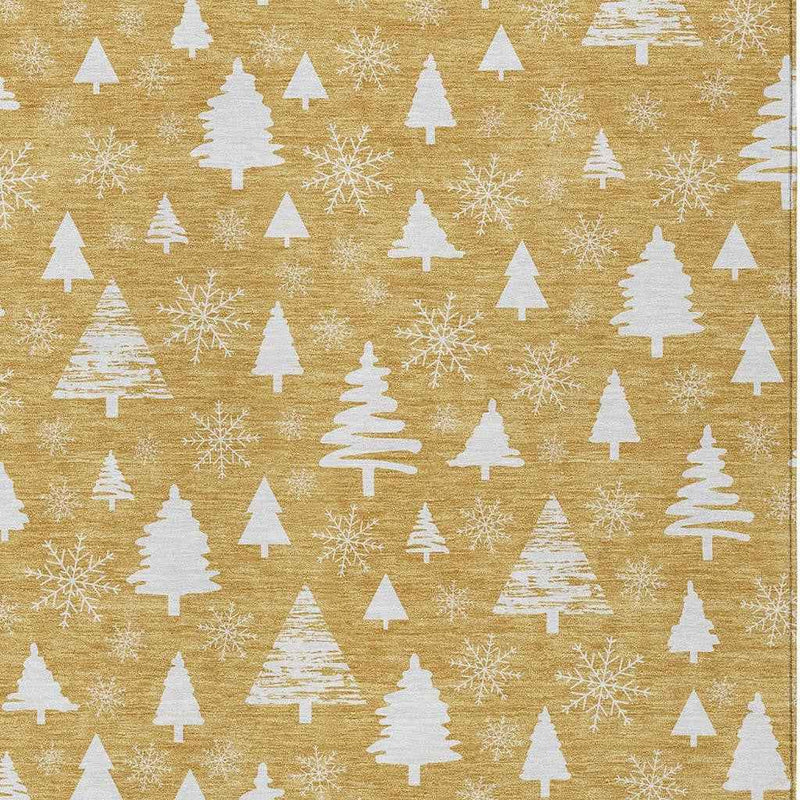 9' X 12' Gold And Ivory Botanical Leaves Washable Indoor Outdoor Area Rug