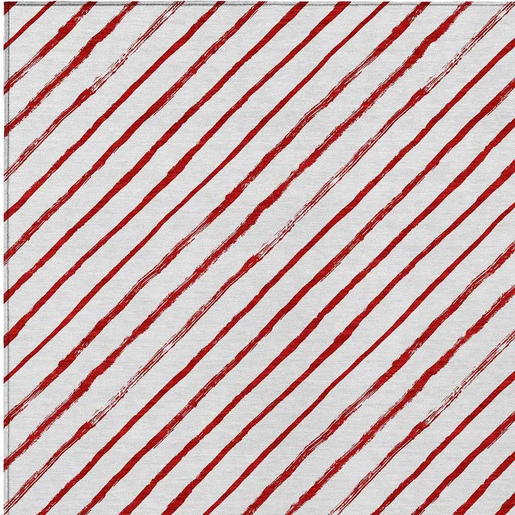3' X 5' Red And White Striped Washable Indoor Outdoor Area Rug