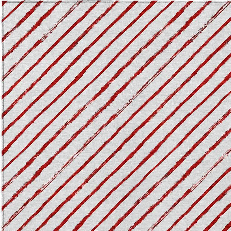 3' X 5' Red And White Striped Washable Indoor Outdoor Area Rug