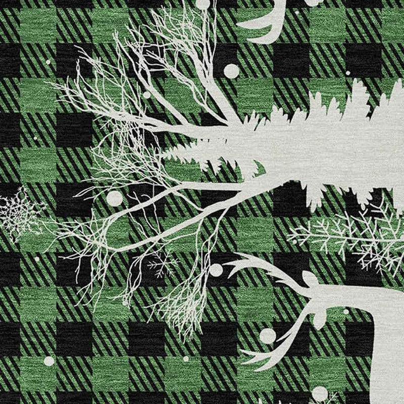 5' X 8' Green Black And Ivory Plaid Washable Indoor Outdoor Area Rug