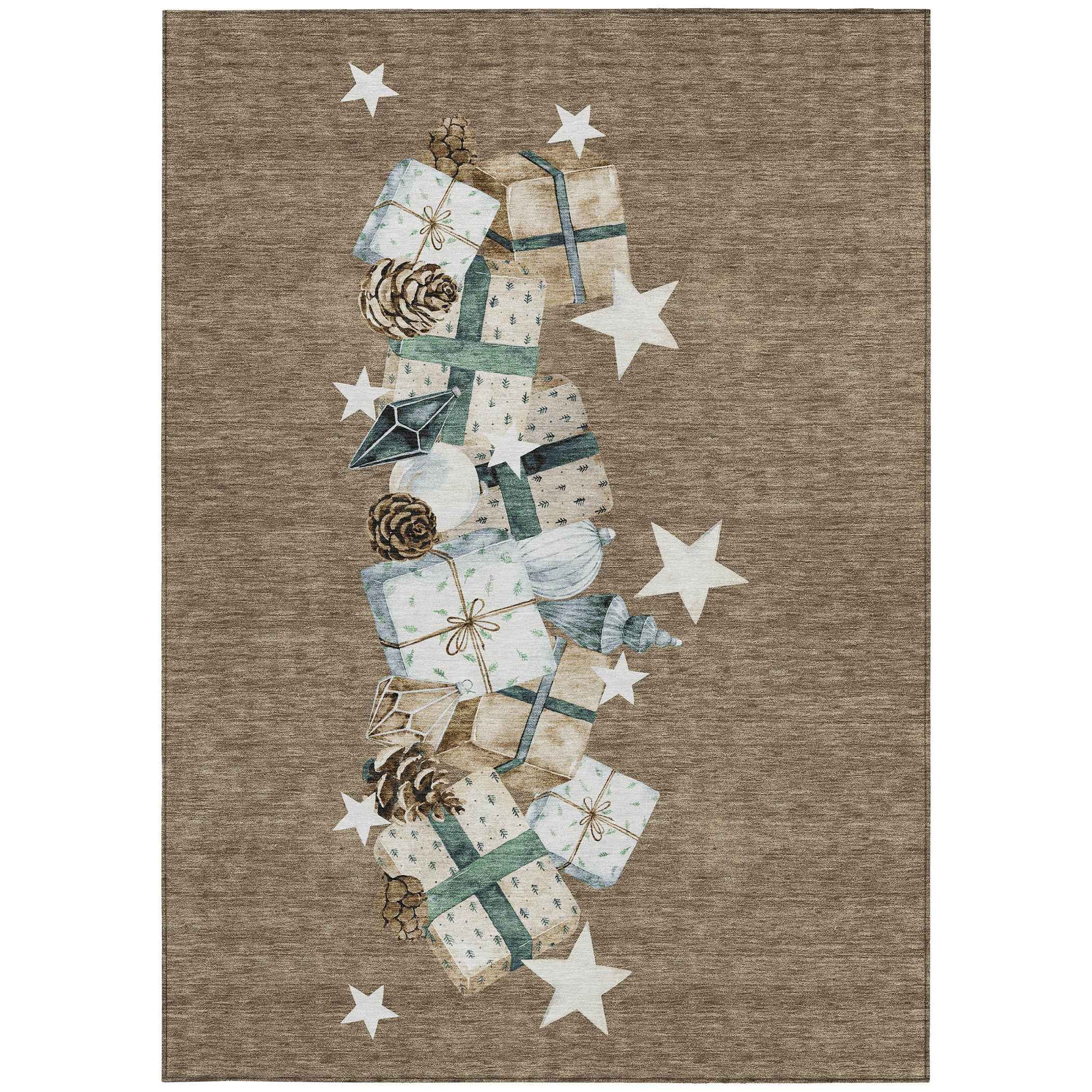 5' X 8' Brown Beige Ivory And Taupe Geometric Washable Indoor Outdoor Area Rug