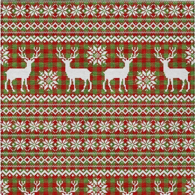 8' X 10' Fern Green Red And Ivory Animal Print Washable Indoor Outdoor Area Rug