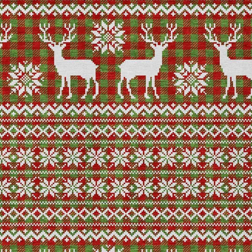 8' X 10' Fern Green Red And Ivory Animal Print Washable Indoor Outdoor Area Rug