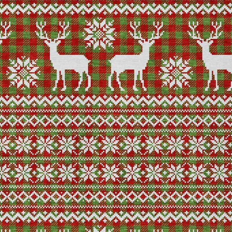 8' X 10' Fern Green Red And Ivory Animal Print Washable Indoor Outdoor Area Rug