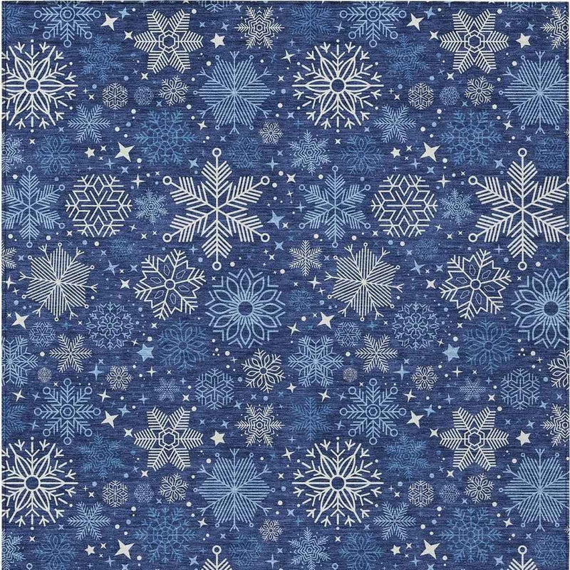 9' X 12' Navy Blue Ivory And Sky Blue Medallion Washable Indoor Outdoor Area Rug