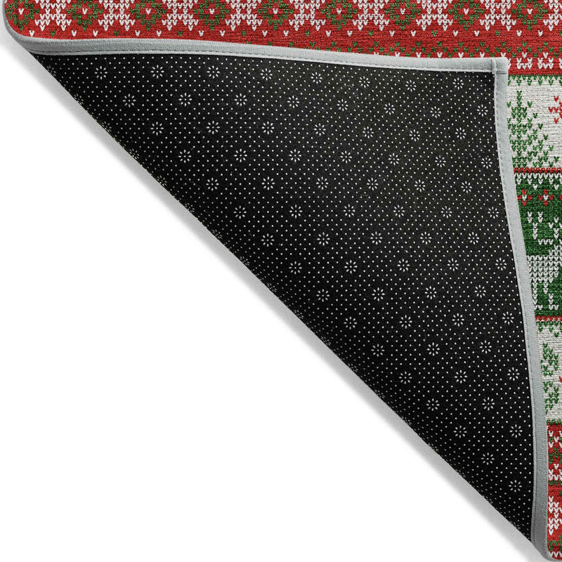 8' Red Green And Ivory Round Animal Print Washable Indoor Outdoor Area Rug