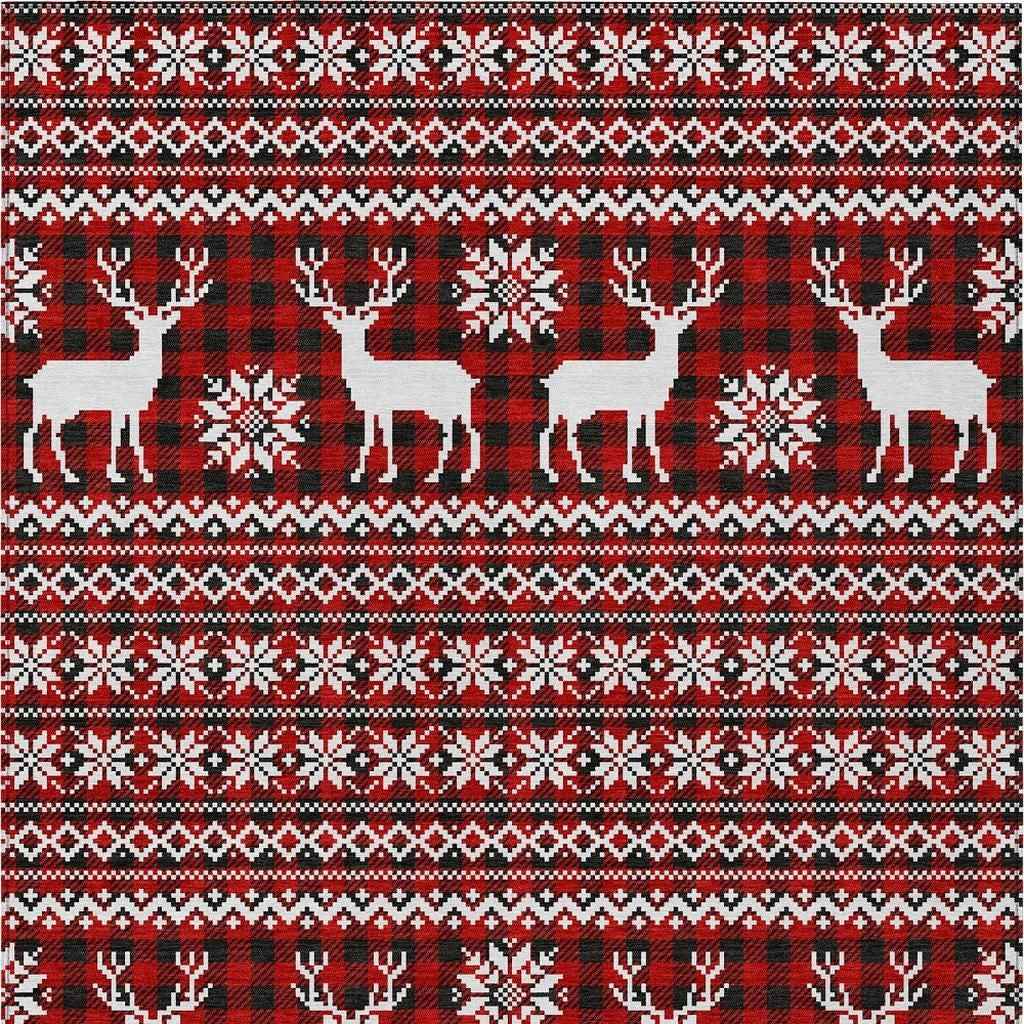 10' X 14' Red Black And Ivory Animal Print Washable Indoor Outdoor Area Rug