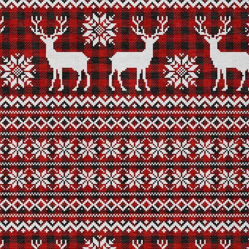 10' X 14' Red Black And Ivory Animal Print Washable Indoor Outdoor Area Rug