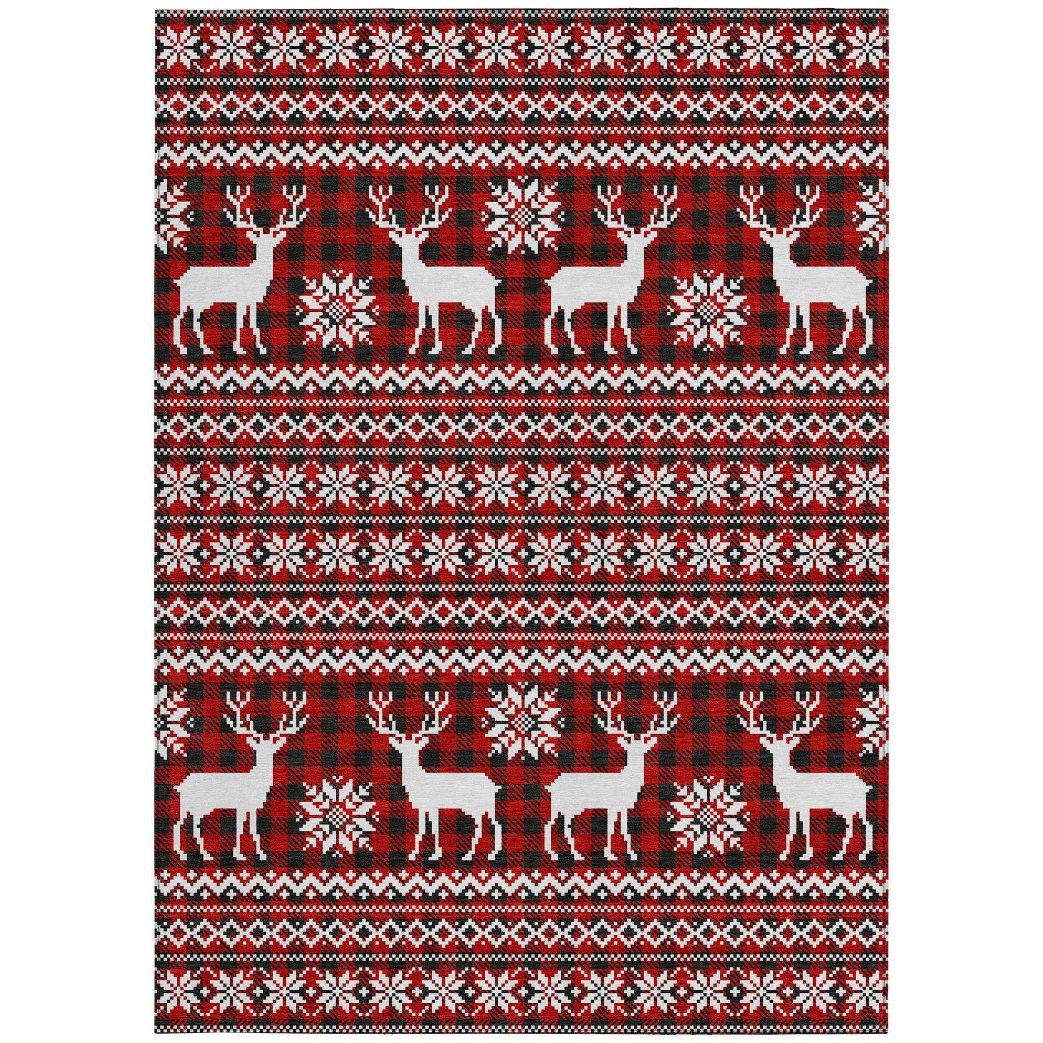 5' X 8' Red Black And Ivory Animal Print Washable Indoor Outdoor Area Rug