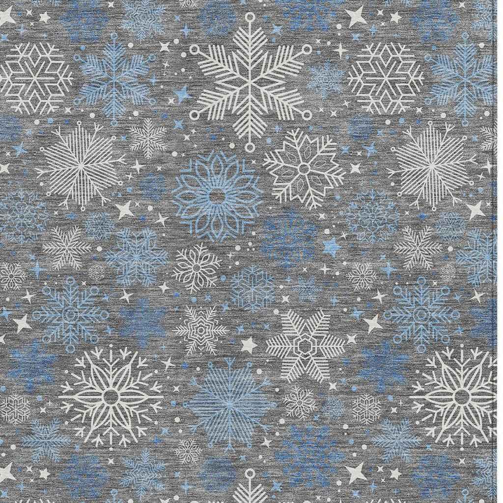 9' X 12' Gray Blue And Ivory Medallion Washable Indoor Outdoor Area Rug